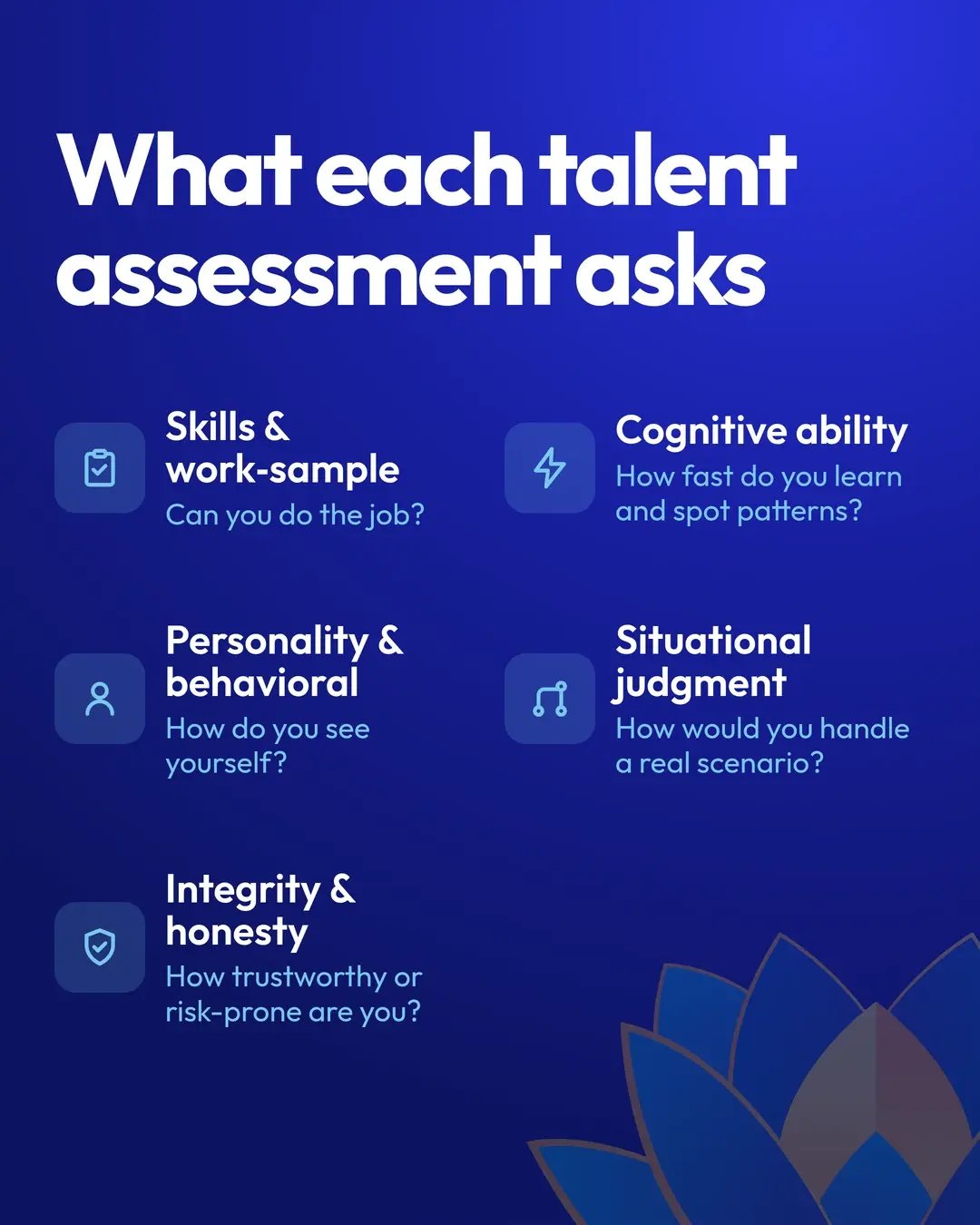 What each talent assessment asks: the five types